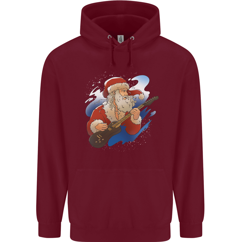 Guitar Santa Funny Christmas Rock n Roll Mens 80% Cotton Hoodie Maroon