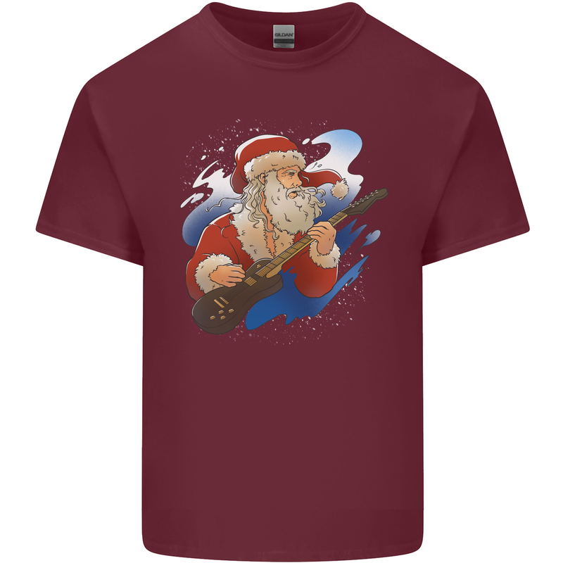 Guitar Santa Funny Christmas Rock n Roll Mens Cotton T-Shirt Tee Top Maroon