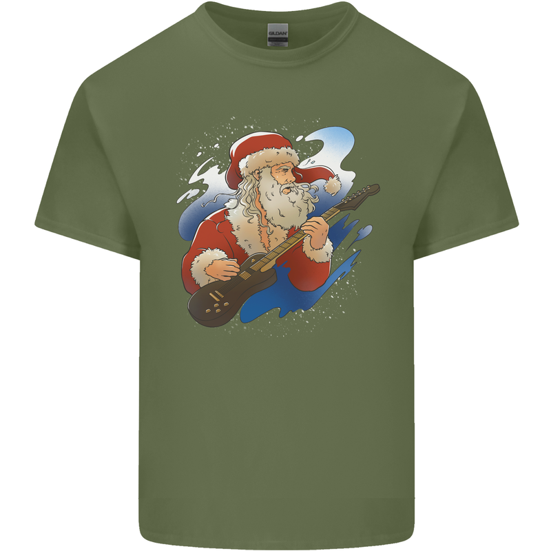 Guitar Santa Funny Christmas Rock n Roll Mens Cotton T-Shirt Tee Top Military Green