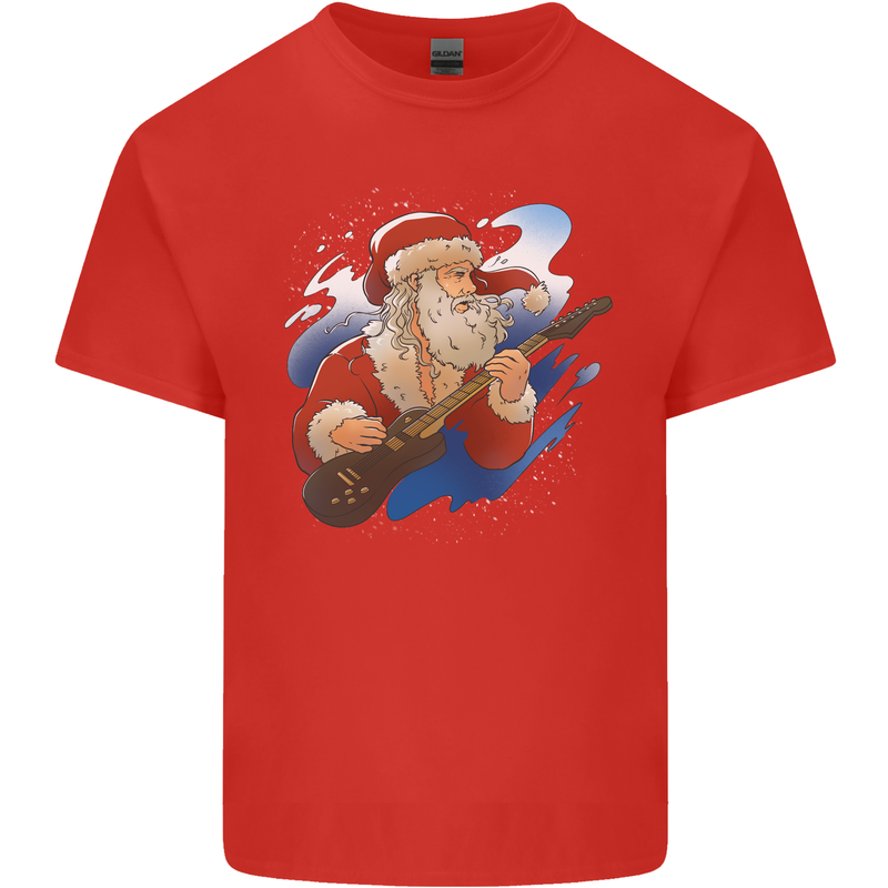 Guitar Santa Funny Christmas Rock n Roll Mens Cotton T-Shirt Tee Top Red