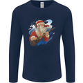 Guitar Santa Funny Christmas Rock n Roll Mens Long Sleeve T-Shirt Navy Blue