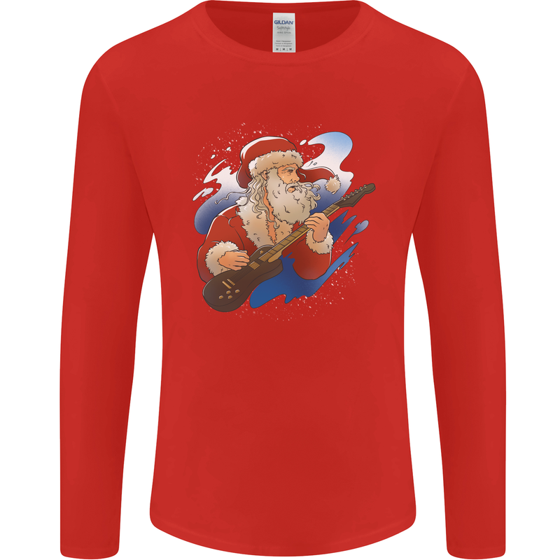 Guitar Santa Funny Christmas Rock n Roll Mens Long Sleeve T-Shirt Red