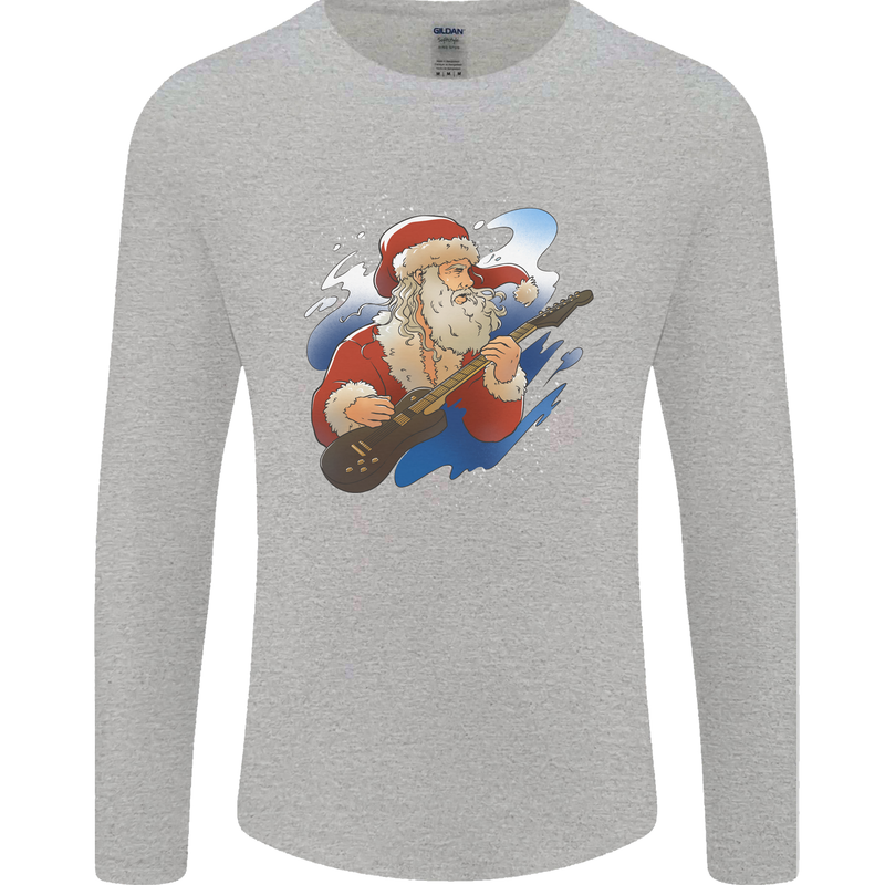 Guitar Santa Funny Christmas Rock n Roll Mens Long Sleeve T-Shirt Sports Grey