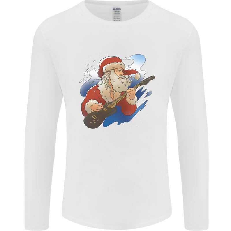 Guitar Santa Funny Christmas Rock n Roll Mens Long Sleeve T-Shirt White