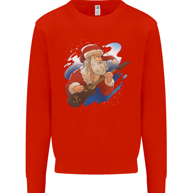 Guitar Santa Funny Christmas Rock n Roll Mens Sweatshirt Jumper Bright Red