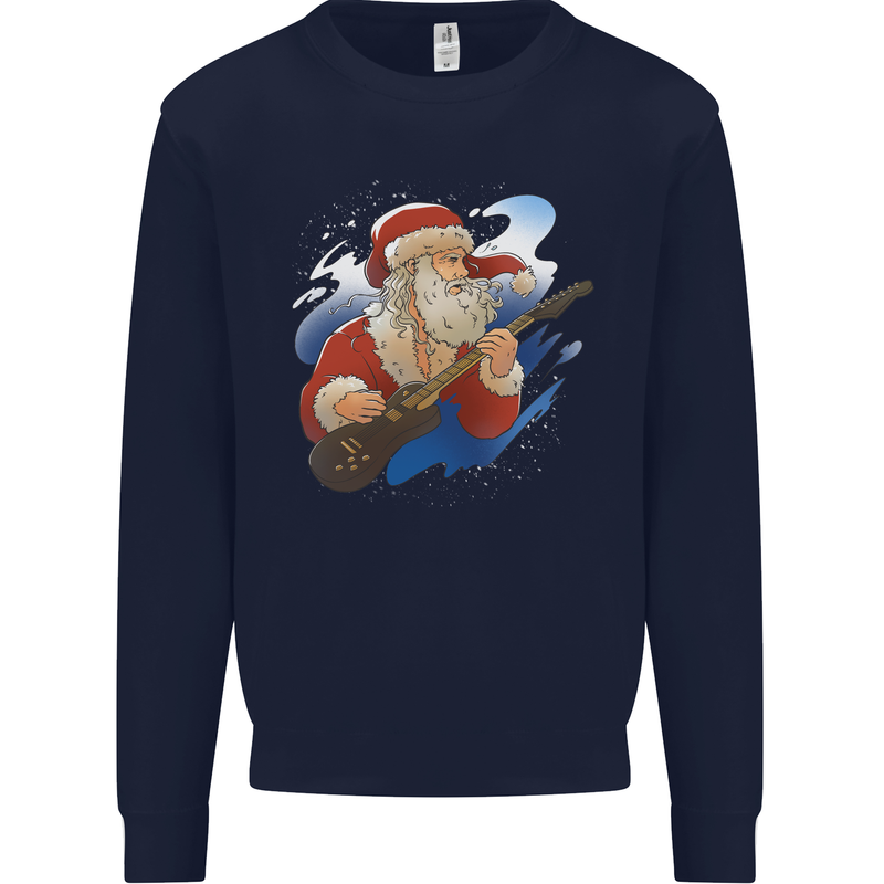 Guitar Santa Funny Christmas Rock n Roll Mens Sweatshirt Jumper Navy Blue