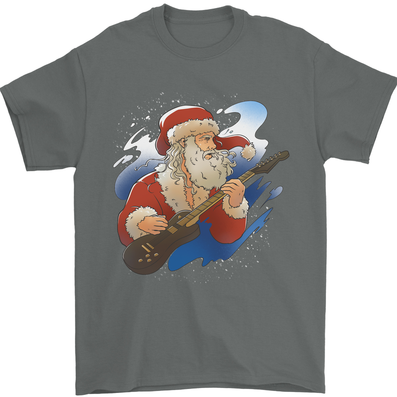 Guitar Santa Funny Christmas Rock n Roll Mens T-Shirt 100% Cotton Charcoal