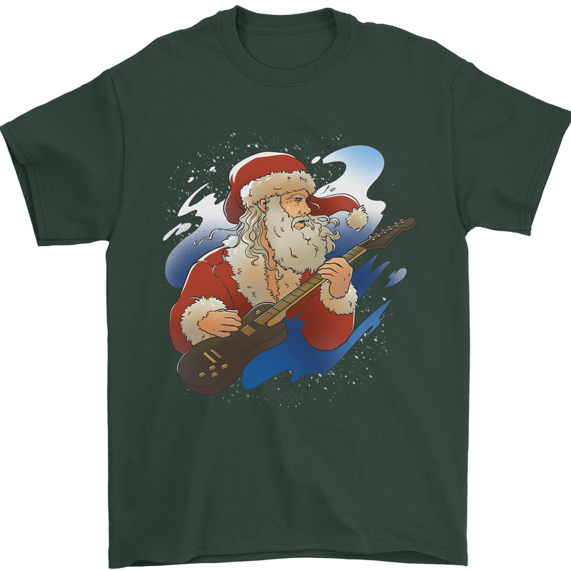 Guitar Santa Funny Christmas Rock n Roll Mens T-Shirt 100% Cotton Forest Green