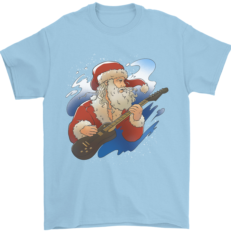 Guitar Santa Funny Christmas Rock n Roll Mens T-Shirt 100% Cotton Light Blue