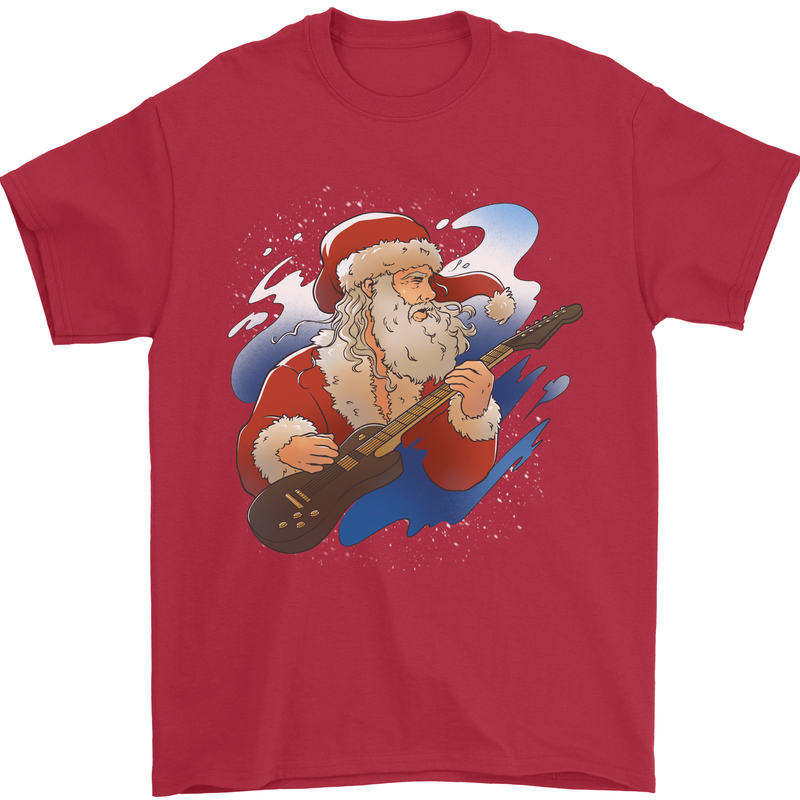 Guitar Santa Funny Christmas Rock n Roll Mens T-Shirt 100% Cotton Red