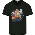 Guitar Santa Funny Christmas Rock n Roll Mens V-Neck Cotton T-Shirt Black