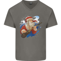 Guitar Santa Funny Christmas Rock n Roll Mens V-Neck Cotton T-Shirt Charcoal