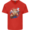 Guitar Santa Funny Christmas Rock n Roll Mens V-Neck Cotton T-Shirt Red