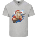 Guitar Santa Funny Christmas Rock n Roll Mens V-Neck Cotton T-Shirt Sports Grey