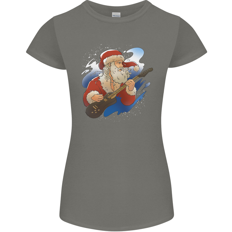 Guitar Santa Funny Christmas Rock n Roll Womens Petite Cut T-Shirt Charcoal