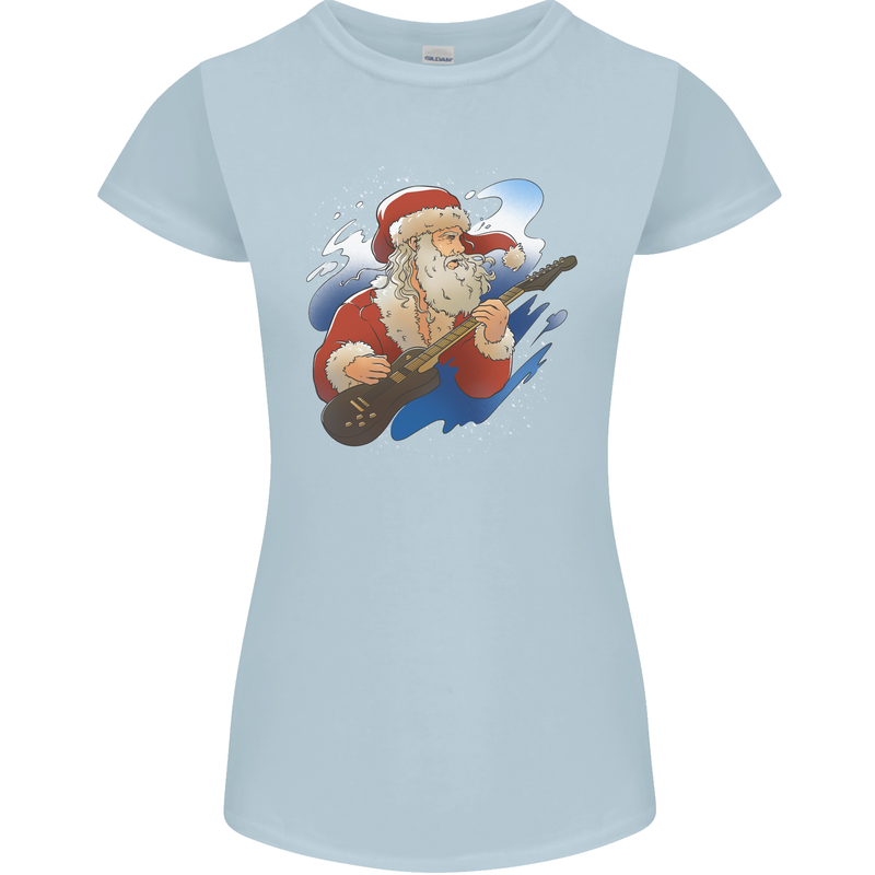 Guitar Santa Funny Christmas Rock n Roll Womens Petite Cut T-Shirt Light Blue