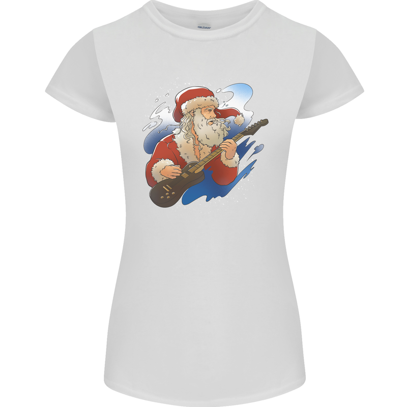 Guitar Santa Funny Christmas Rock n Roll Womens Petite Cut T-Shirt White