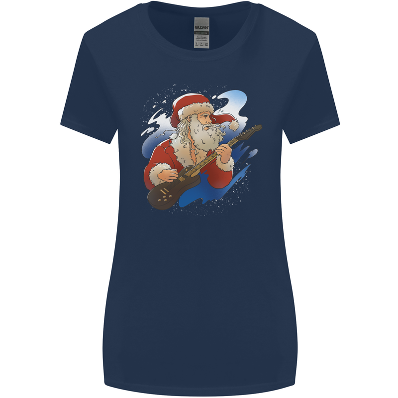 Guitar Santa Funny Christmas Rock n Roll Womens Wider Cut T-Shirt Navy Blue