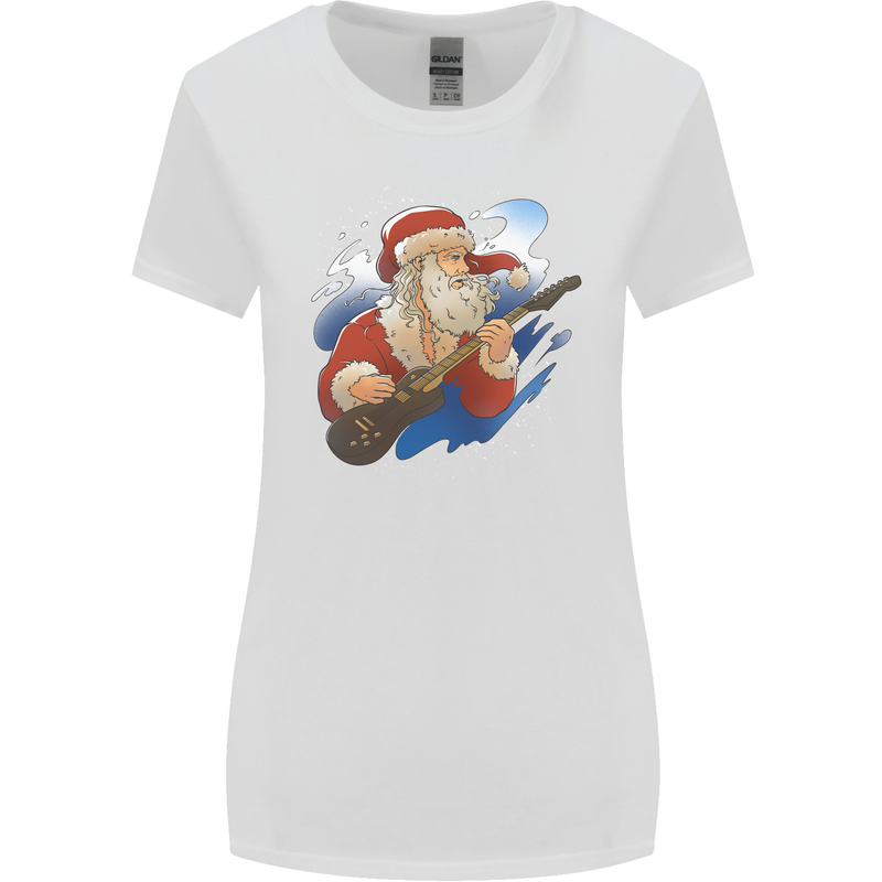 Guitar Santa Funny Christmas Rock n Roll Womens Wider Cut T-Shirt White