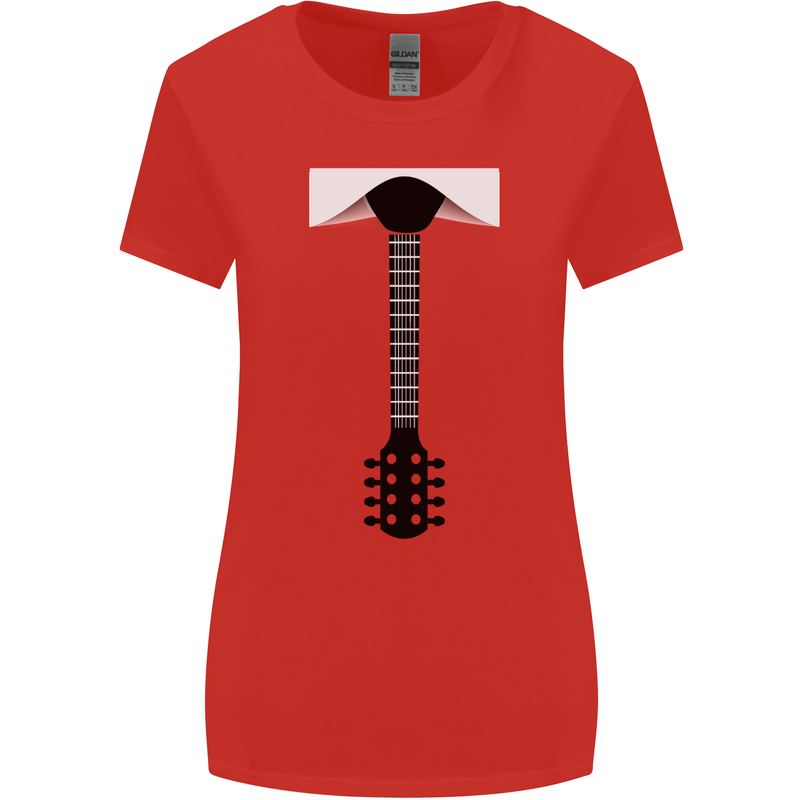 Guitar Tie Guitarist Bass Acoustic Funny Womens Wider Cut T-Shirt Red