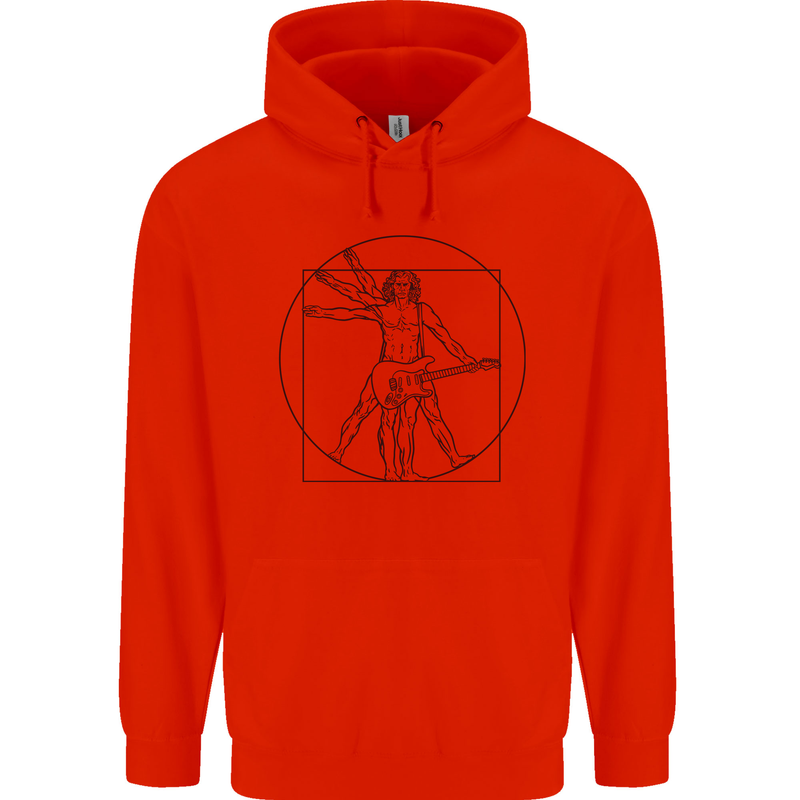 Guitar Vitruvian Man Guitarist Childrens Kids Hoodie Bright Red