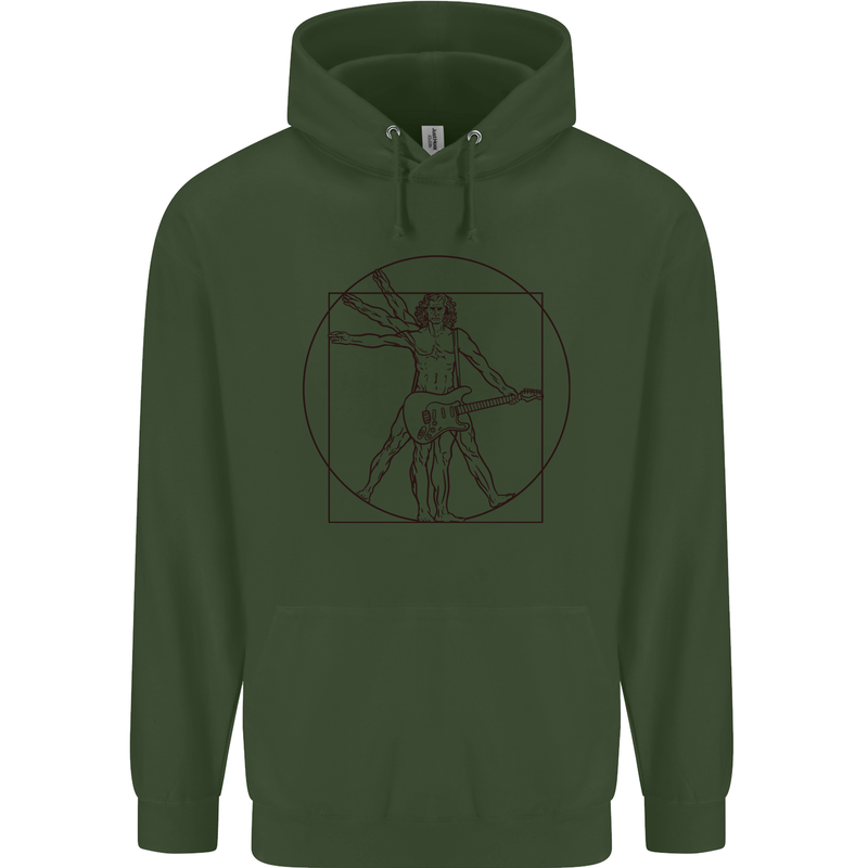 Guitar Vitruvian Man Guitarist Childrens Kids Hoodie Forest Green