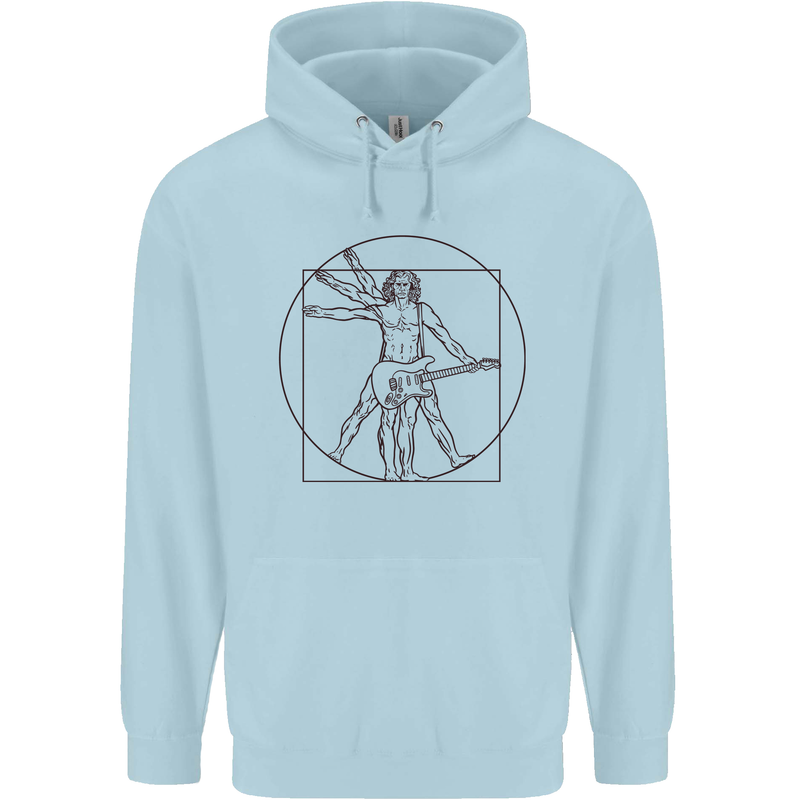 Guitar Vitruvian Man Guitarist Childrens Kids Hoodie Light Blue