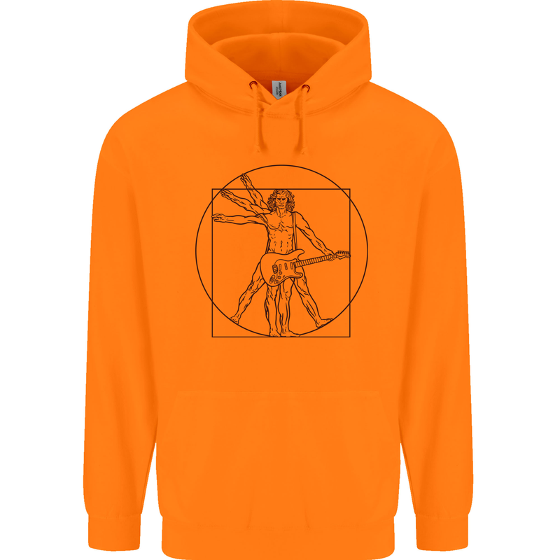 Guitar Vitruvian Man Guitarist Childrens Kids Hoodie Orange