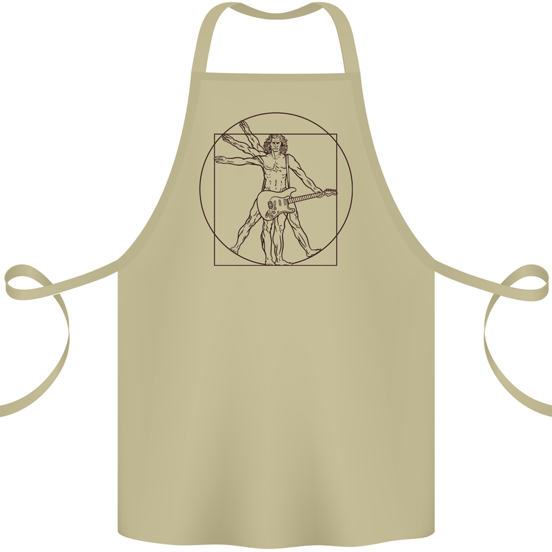 Guitar Vitruvian Man Guitarist Cotton Apron 100% Organic Khaki