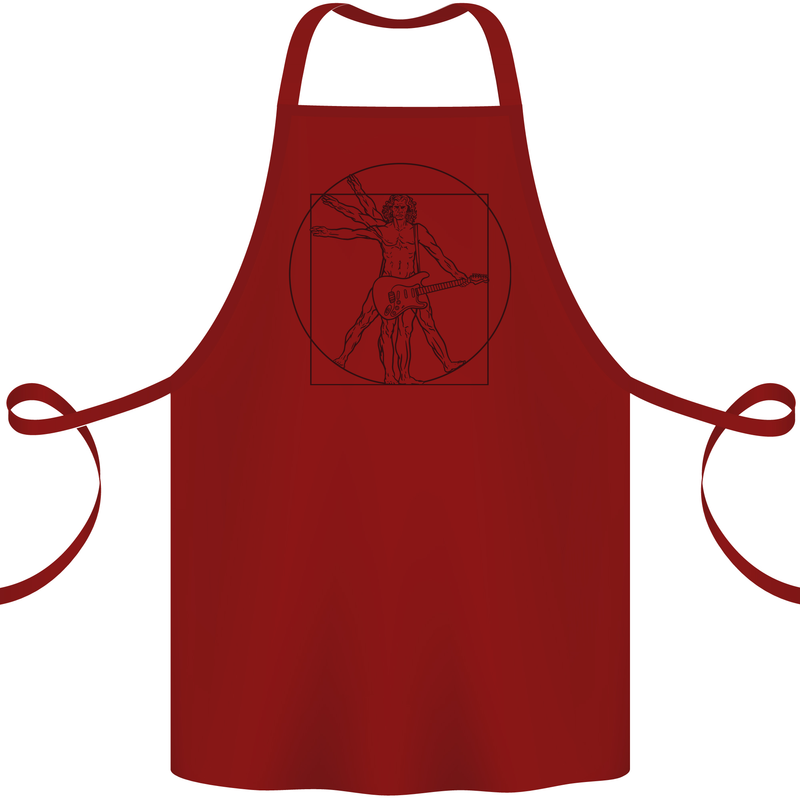 Guitar Vitruvian Man Guitarist Cotton Apron 100% Organic Maroon