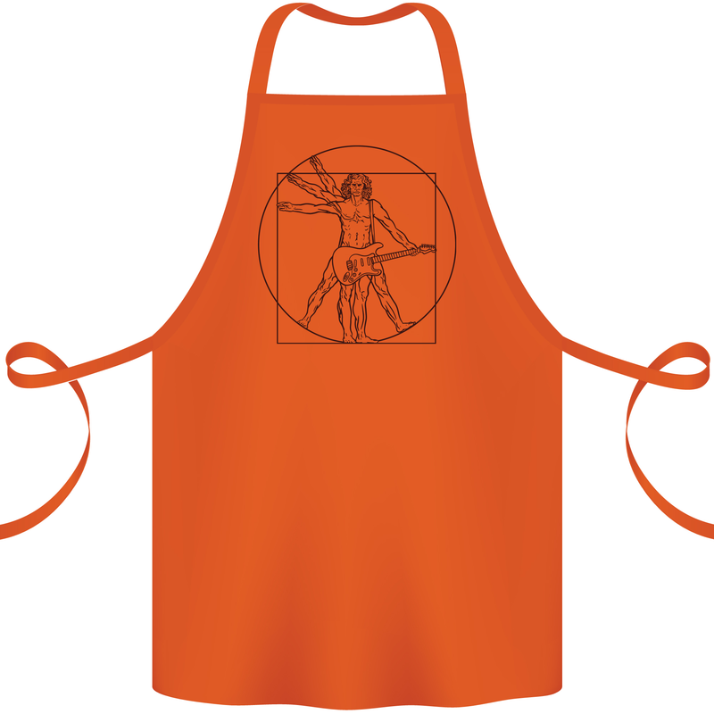 Guitar Vitruvian Man Guitarist Cotton Apron 100% Organic Orange