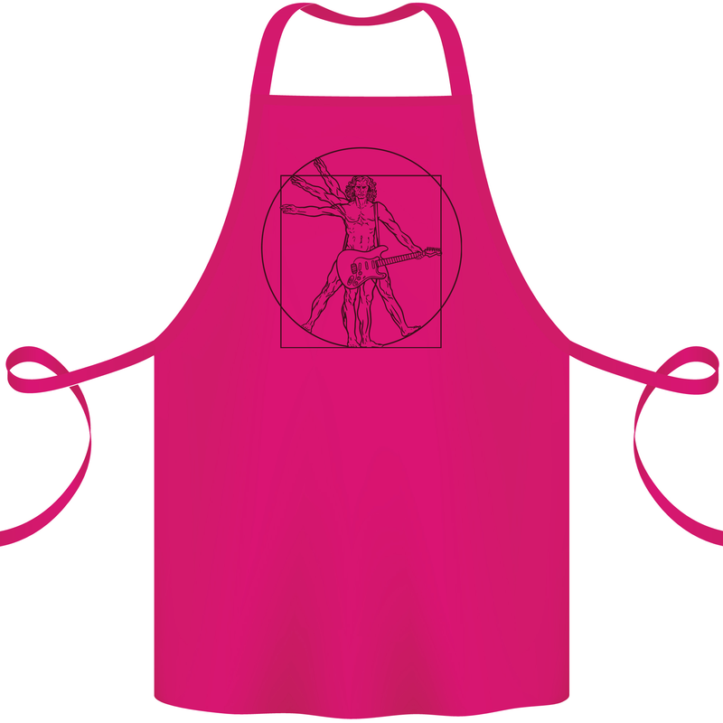 Guitar Vitruvian Man Guitarist Cotton Apron 100% Organic Pink