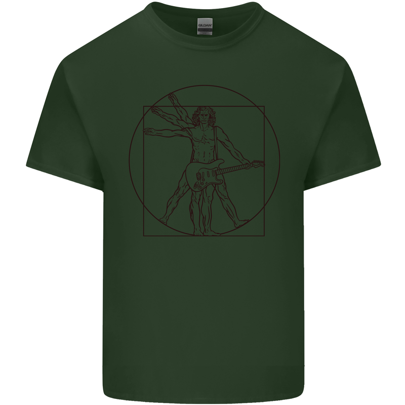 Guitar Vitruvian Man Guitarist Mens Cotton T-Shirt Tee Top Forest Green