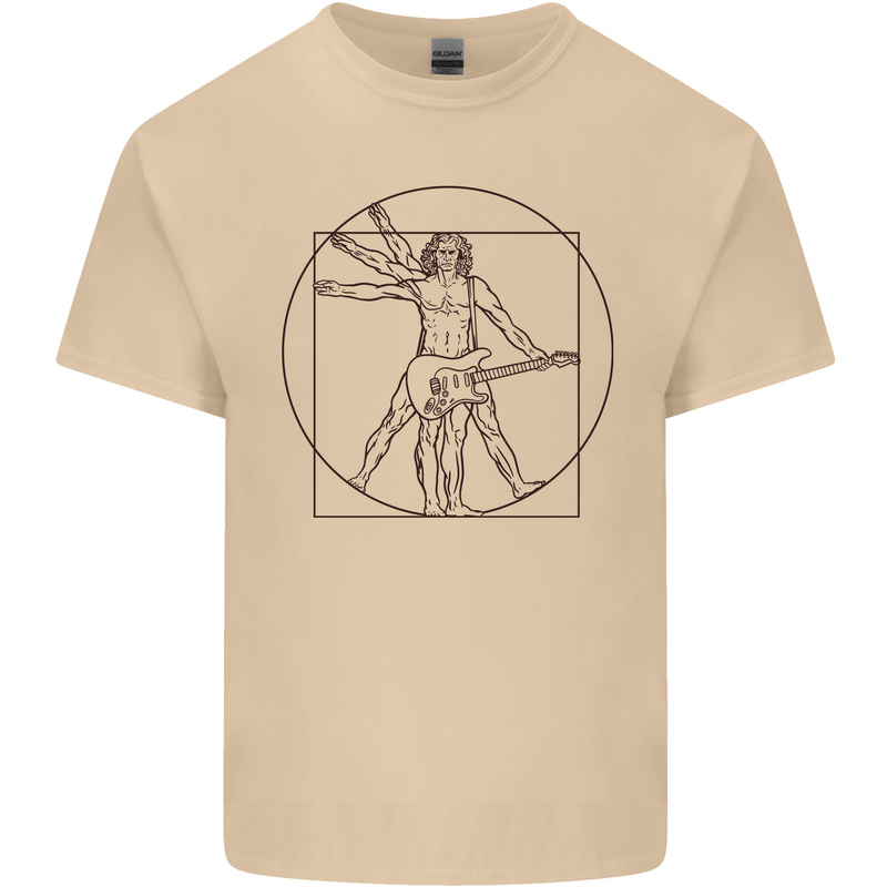 Guitar Vitruvian Man Guitarist Mens Cotton T-Shirt Tee Top Sand