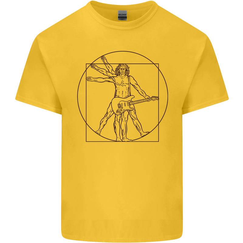 Guitar Vitruvian Man Guitarist Mens Cotton T-Shirt Tee Top Yellow