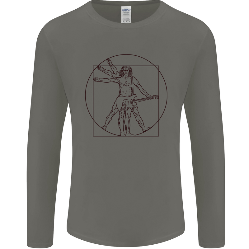 Guitar Vitruvian Man Guitarist Mens Long Sleeve T-Shirt Charcoal