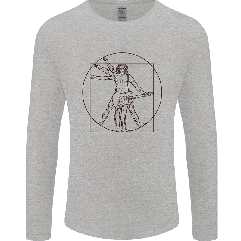 Guitar Vitruvian Man Guitarist Mens Long Sleeve T-Shirt Sports Grey