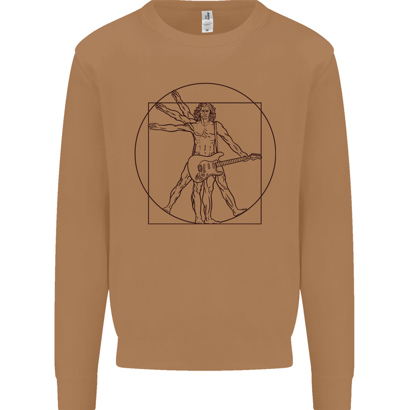 Guitar Vitruvian Man Guitarist Mens Sweatshirt Jumper Caramel Latte