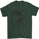Guitar Vitruvian Man Guitarist Mens T-Shirt Cotton Gildan Forest Green