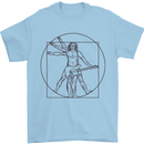 Guitar Vitruvian Man Guitarist Mens T-Shirt Cotton Gildan Light Blue