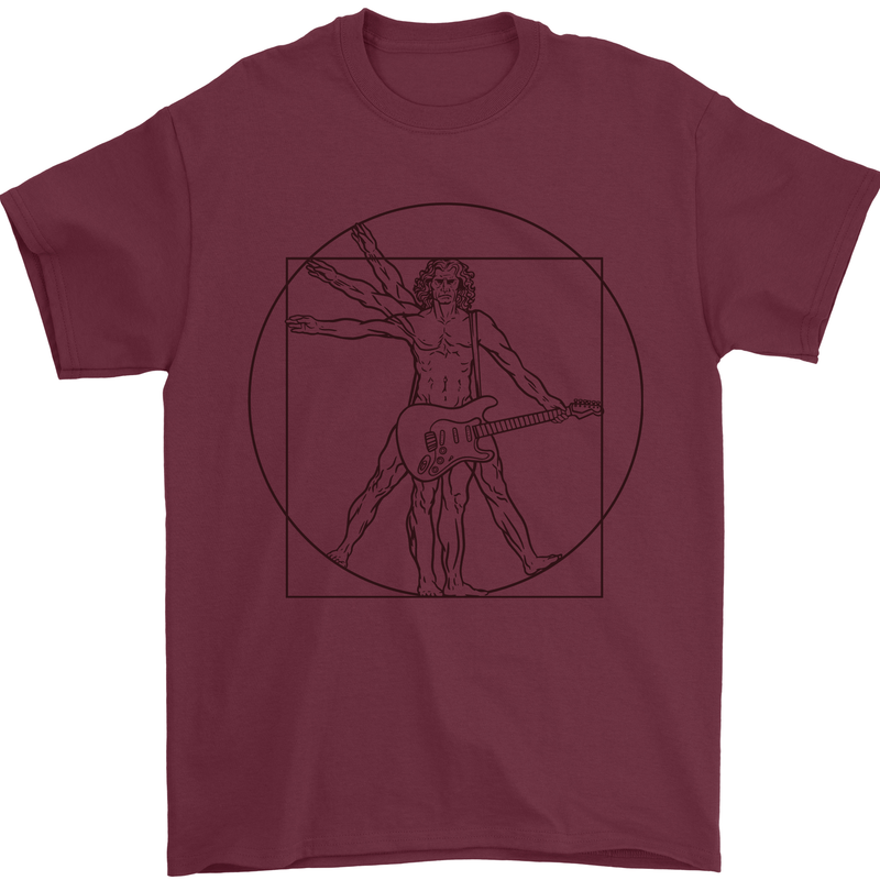 Guitar Vitruvian Man Guitarist Mens T-Shirt Cotton Gildan Maroon