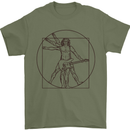 Guitar Vitruvian Man Guitarist Mens T-Shirt Cotton Gildan Military Green
