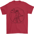 Guitar Vitruvian Man Guitarist Mens T-Shirt Cotton Gildan Red