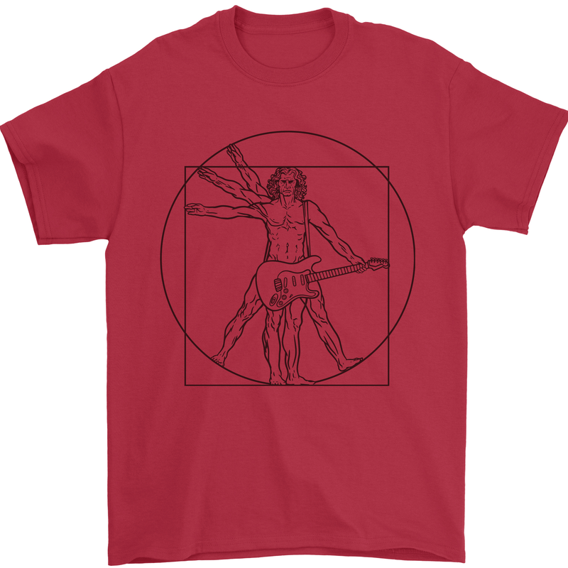 Guitar Vitruvian Man Guitarist Mens T-Shirt Cotton Gildan Red