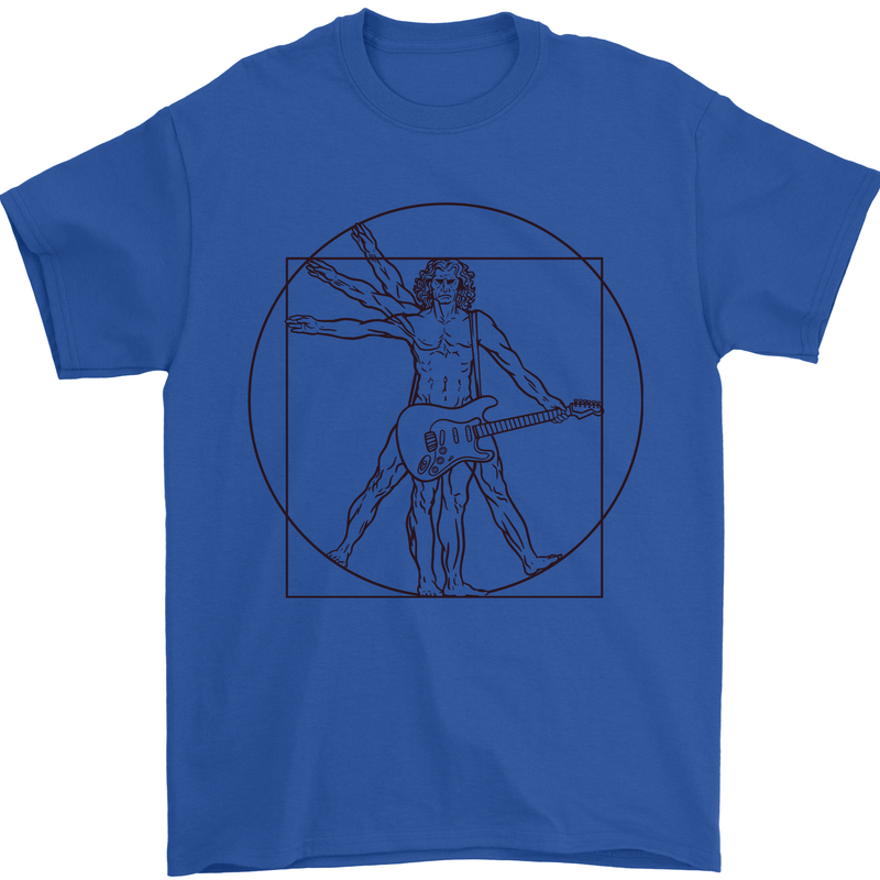 Guitar Vitruvian Man Guitarist Mens T-Shirt Cotton Gildan Royal Blue
