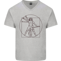 Guitar Vitruvian Man Guitarist Mens V-Neck Cotton T-Shirt Sports Grey