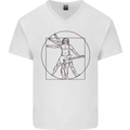 Guitar Vitruvian Man Guitarist Mens V-Neck Cotton T-Shirt White