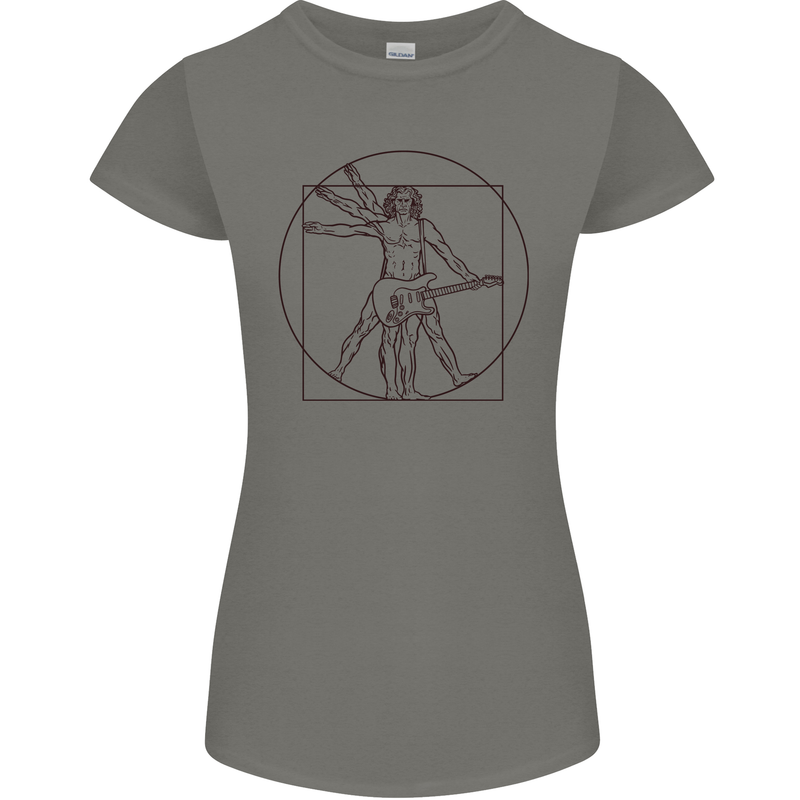 Guitar Vitruvian Man Guitarist Womens Petite Cut T-Shirt Charcoal