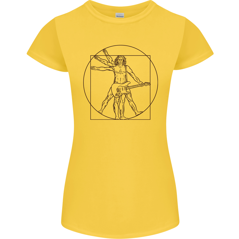 Guitar Vitruvian Man Guitarist Womens Petite Cut T-Shirt Yellow