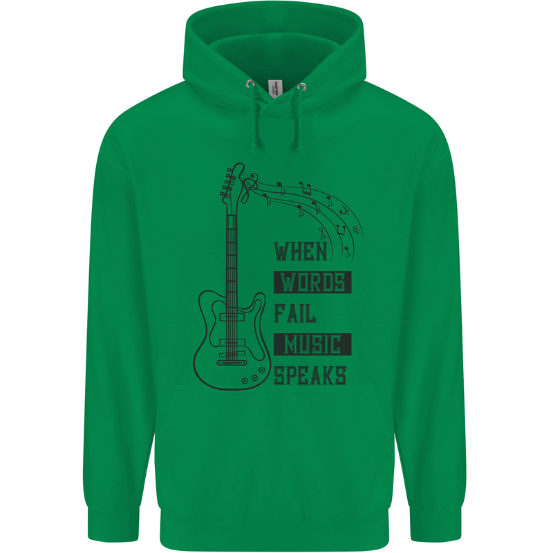 Guitar When Words Fail Music Speaks Childrens Kids Hoodie Irish Green